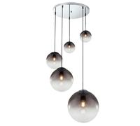 Plafonnier suspendu en verre fumé, 5 flammes, boule, différentes tailles, 5x E27, hauteur 150 cm, salon, salle à manger