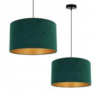 Plafonnier suspendu Holdi Light-Home - Lustre de plafond pour chambre salon et cuisine style glamour moderne E27 - abat-jour rond doré velours bouteille vert - base noire