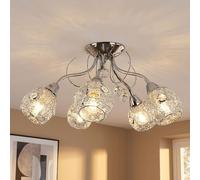 Plafonnier Suspension Lampe de Salon Cristaux 5 à Flammes Argent E14 D 54 CM
