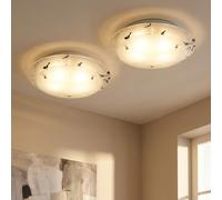 Plafonnier Suspension Luminaire de Salon 1x E27 Chrome Verre Motif Floral 2x