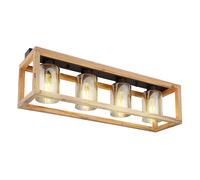 Plafonnier table à manger rétro rustique Plafonnier salon bois, MDF verre fumé métal, 4 flammes E27, LxLxH 75x20x22,5 cm