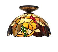 Plafonnier Tiffany De 12 Pouces À Encastrer, Lustres en Vitrail À Intensité Variable, Ampoule E26, Plafonnier Décoratif pour Salon, Couloir, Marron