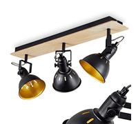 Plafonnier Tina, lampe de plafond moderne en métal/bois en noir/chrome/or/marron clair, luminaire au design rétro/vintage avec abat-jour réglable et effet lumineux, 3 flammes, E14, sans ampoules