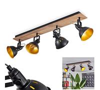 Plafonnier Tina, lampe de plafond moderne en métal/bois en noir/chrome/or/marron foncé, luminaire au design rétro/vintage avec abat-jour réglable et effet lumineux, 4 flammes, E14, sans ampoules