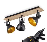 Plafonnier Tina, lampe de plafond moderne en métal/bois en noir/chrome/or/marron foncé, luminaire au design rétro/vintage avec abat-jour réglable et effet lumineux, 3 flammes, E14, sans ampoules