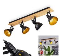 Plafonnier Tina, lampe de plafond moderne en métal/bois en noir/chrome/or/naturel, luminaire au design rétro/vintage avec abat-jour réglable et effet lumineux, 4 flammes, 4 x E14, sans ampoules