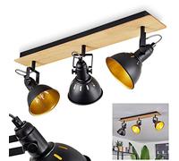 Plafonnier Tina, lampe de plafond moderne en métal/bois en noir/chrome/or/naturel, luminaire au design rétro/vintage avec abat-jour réglable et effet lumineux, 3 flammes, 3 x E14, sans ampoules