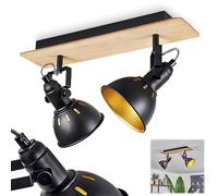 Plafonnier Tina, lampe de plafond moderne en métal/bois en noir/chrome/or/naturel, luminaire au design rétro/vintage avec abat-jour réglable et effet lumineux, 2 flammes, 2 x E14, sans ampoules