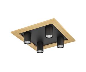 Plafonnier VAL1 GU10 4X4,5W en acier et bois noir et marron 370x370x100mm