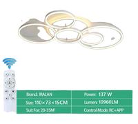 Plafonnier, variateur d'intensité, design polyvalent, blanc, 5 lumières