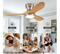 Plafonnier ventilateur 90 x 90 x 24 5 cm avec éclairage télécommande 3 pales en bois 6 vitesses