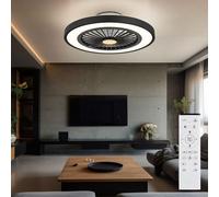 Plafonnier Ventilateur de Chambre Plafond Dimmable LED Télécommande Tdc Noir