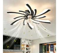Plafonnier Ventilateur De Plafond Fleur 6 Vitesses Réversible DC Silencieux Lampe Ventilateur LED Dimmable Timer Ventilateur Plafond Avec Lumiere Et Télécommande Pour Chambre Salon-Black