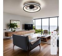 Ventilateur de plafond plafonnier salon lumière salle à manger lumière chambre lampe, métal plastique noir, télécommande dimmable rotation droite/gauche, LED 30W 2215Lm 2700-6500K, D 49,5 cm