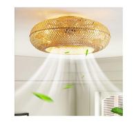Plafonnier ventilateur en bambou | Télécommande onduleur 220 V, réglage à six vitesses | Gradation LED et fonction de minuterie