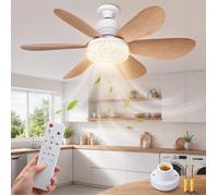 Plafonnier Ventilateur LED E27 à Effet Bois avec Télécommande 40W Luminaire Silencieux Dimmable