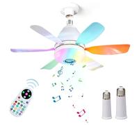 Plafonnier Ventilateur LED RGB Dimmable Silencieux avec Douille E27 Ventilateur de Plafond 3 Vitesses Fonction minuterie Haut-parleur Bluetooth pour Chambre à Coucher, Salon, Cuisine (Multicolore)