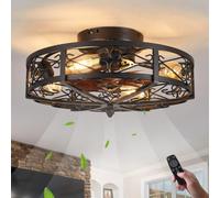 Plafonnier Ventilateur Plafond avec Éclairage et Télécommande Silencieux Fan Lustre Rétro cage en métal lampe de plafond Industriel E27 Ventilateur de Luminaire pour Salon Restaurant Chambre Lumière