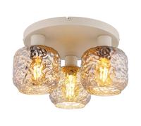 Plafonnier Verre fumé 3 flammes Plafonnier beige Moderne Lampe design Aspect bosselé, métal, 3x E27 douilles, DxH 37 x 19 cm