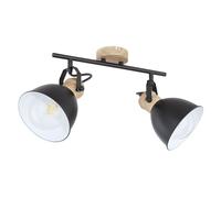 Plafonnier vintage Dimmable avec télécommande Plafonnier LED pour salon, changement de couleur RVB, spots orientables, aspect bois, métal brun noir, 2x 9W blanc chaud, LxPxH 35x15x21,5cm