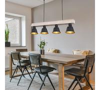 Plafonnier vintage en bois clair suspendu noir salon éclairage pendule naturel