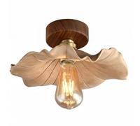 Plafonnier Vintage En Forme de Feuille de Lotus, Abat-Jour En Noyer Et Résine Vieillie, Structure En Aluminium, Fixation Encastrée, Éclairage Indirect, Idéal Pour Couloir, Hall D'Entrée, Entrée, Chamb