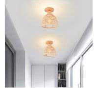 Plafonnier Vintage - IDEGU - E27 - Bois et Bambou - Design Spirale - 60W - Marron