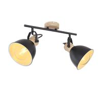 Plafonnier vintage, plafonnier, lampe de salon, spots orientables, aspect bois, métal brun noir, 2x E27, LxlxH 35x15x21,5cm