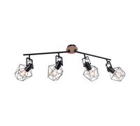 Plafonnier vintage spot lampe de salon plafonnier rétro 4 flammes, spots mobiles, treillis métallique aspect bois noir, 4x douilles E27, LxPxH 110x109x30,5 cm