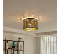 Plafonnier Yonah Lindby, dimmable, doré, Salon / Salle à manger, Textile / Tissu / Soie, Maison de campagne / Rustique, Plafonnier