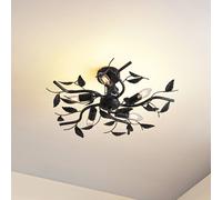 Plafonnier Yos Lindby, dimmable, noir, Chambre à coucher, Métal, Florentin, Plafonnier