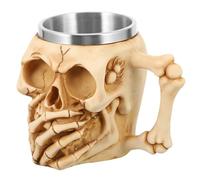 PLAFOPE Gobelet Créatif en Résine et Acier Inoxydable Forme Crâne avec Poignée, Tasse à Café Double Paroi, Décoration Halloween Originale pour Maison