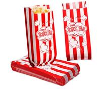 PLAFOPE Sachets de Popcorn en Papier à Rayures et Motifs Lettres, Lot de 100 Paquet Alimentaires Individuels 9x22 Cm, Contenants Popcorn Résistants à L’huile pour Fêtes, Cinéma et Snacks