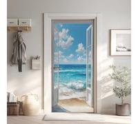 Plage Sticker Mural, Paysage Autocollants De Porte Muraux Décoration Poster Mural 80x200 cm, Mer Océan Stickers de Porte Imperméable Vinyle (y3T53)