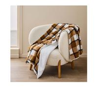 Douceur d'Intérieur Plaid Tartan & Sherpa 125x150 cm Motif écossais Camel doux et chaud