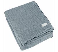 Plaid 125x180 cm SEVILLE en coton lavé bleu abysse