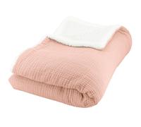Plaid 130x170 cm double gaze de coton GAZE & SHERPA rose pêche