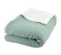 Plaid 130x170 cm double gaze de coton GAZE & SHERPA vert amande