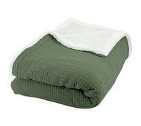 Plaid 130x170 cm double gaze de coton GAZE & SHERPA vert kaki