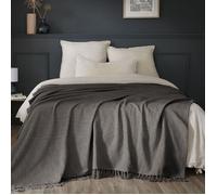 Plaid 180 x 220 cm - Coton Texturé Sixtine - Coloris Gris Ardoise - 210 g/m²