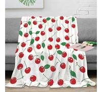 Plaid 3D Imprimé Cerise Moderne Microfibre Décor Maison Jeté de Canapé Doux Chaud Cerise pour Adulte 70×80(180x200cm)