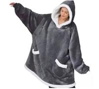 Plaid à Capuche Adulte Plaid Pull Couverture Canapé Polaire avec Manche Femme Homme avec Poches Portables TV Hiver 118x80 cm
