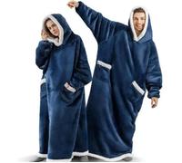 Plaid à capuche - Oversize - Bleu marine - Polyester ultra doux - Grande poche frontale
