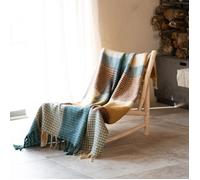 Plaid à carreaux aspect mohair doux Bleu Paon 130x180 cm