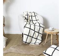 Plaid à carreaux effet bouclette 130x160 blanc et noir