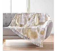 Plaid a franges 125 x 150 cm coton/polyester imprime metallisé Melisse