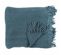 Plaid à franges style chenille CHALEUR ARTISANALE 120x150 cm bleu
