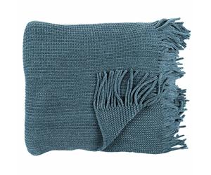 Plaid à franges style chenille CHALEUR ARTISANALE 120x150 cm bleu