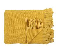 Plaid à franges style chenille MIEL D'AUTOMNE 120x150 cm moutarde