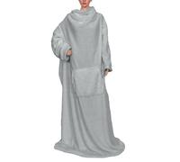 HOME DECO FACTORY - TX0330 Plaid à Manches Longues Ultra-Douillet - Col Châle Ample - Poche Ventrale Pratique - Conçu pour Se Blottir et Se Détendre - Taille Unique - Couleur Gris Clair